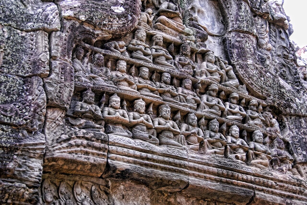 Khmer Statues on the Wall of the Angkor Temples, Siem Reap